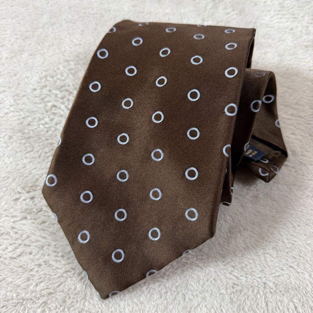 Brooks Brothers Golden Fleece Mens Necktie Brown Blue Polka Dot 58x4 Handmade